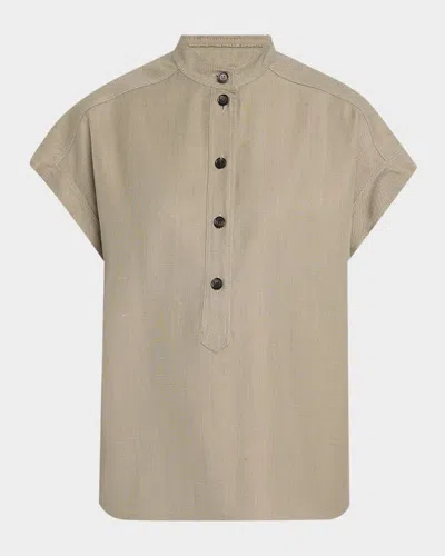 LORO PIANA ELODY CAP-SLEEVE SILK-WOOL SHIRT