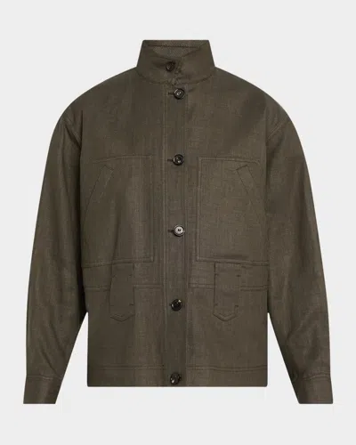 LORO PIANA JAYLON STRUCTURED LINEN WOOL FIELD JACKET