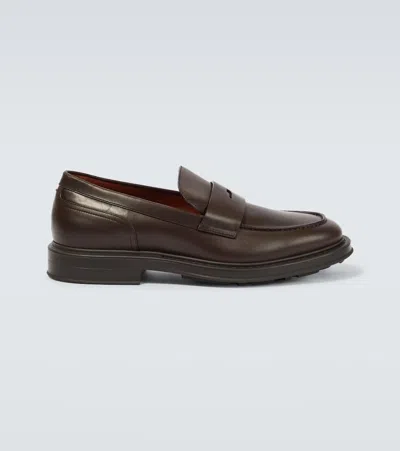 LORO PIANA TRAVIS LEATHER PENNY LOAFERS
