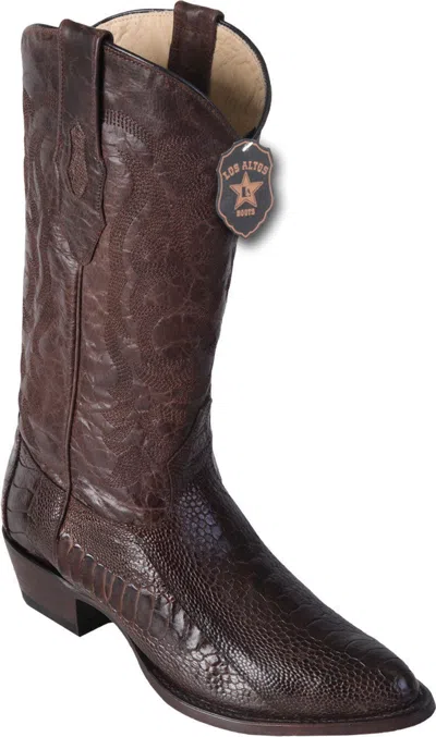 LOS ALTOS BOOTS LOS ALTOS MEN R-TOE BROWN GENUINE OSTRICH LEG WESTERN COWBOY BOOT 600507 D