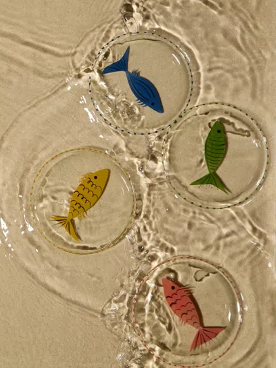 LOS VASOS DE AGUA CLARA FISH HAND-PAINTED GLASS BREAD PLATES - 4.5IN/11.5CM (SET OF 6)