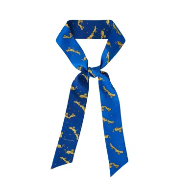 LOST PATTERN NYC WOMEN'S BLUE JOURNEY SILK TWILL SKINNY SCARF BY SHANTALL LACAYO