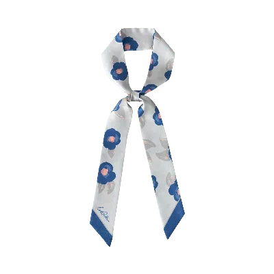 LOST PATTERN NYC WOMEN'S CAMELLIA SILK TWILL NECK BOW - BLUE