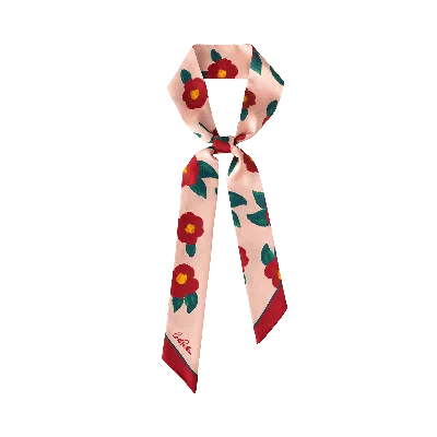 LOST PATTERN NYC WOMEN'S CAMELLIA SILK TWILL NECK BOW - RED & PINK