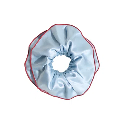 LOST PATTERN NYC WOMEN'S MAXI FLOWER DOUBLE-LAYER OVERSIZED SILK SCRUNCHIE - PASTEL BLUE