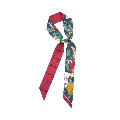 LOST PATTERN NYC WOMEN'S EL AMOR SILK TWILL NECK BOW - TROPICAL RED & BLUE