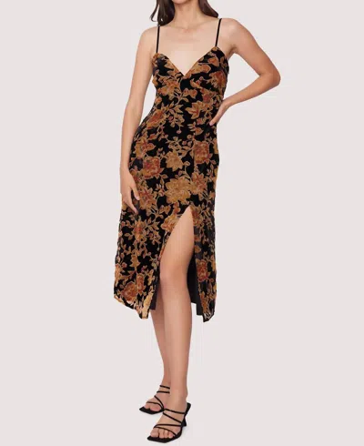 LOST + WANDER CABIN HIDEAWAY MIDI DRESS IN BLACK FLORAL