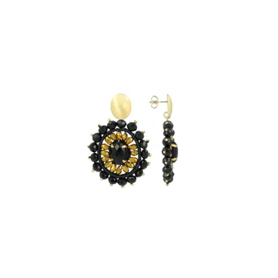 LOTT. GIOIELLI WOMEN'S GOLD / BLACK BLACK EARRINGS TIGEREYE OVAL S