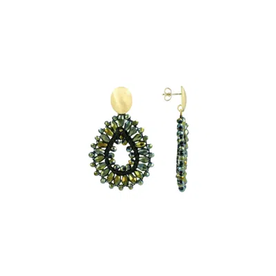 LOTT. GIOIELLI WOMEN'S GREEN / GOLD METALLIC GREEN SILK DROP S EARRINGS - ROBIN