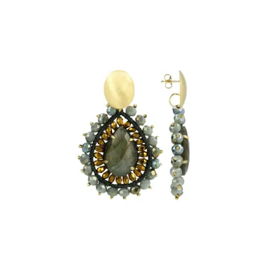 LOTT. GIOIELLI WOMEN'S GREEN / GREY / GOLD GREEN EARRINGS BERBER DROP L