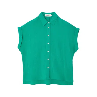 LOUCHE WOMEN'S ABINAYA DOUBLE GAUZE SHORT SLEEVED SHIRT - GREEN