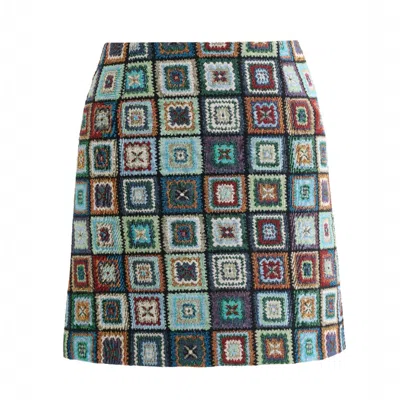 LOUCHE WOMEN'S GREEN AUBIN SEVENTIES PATCH JACQUARD A-LINE MINI SKIRT – MULTICOLOURED