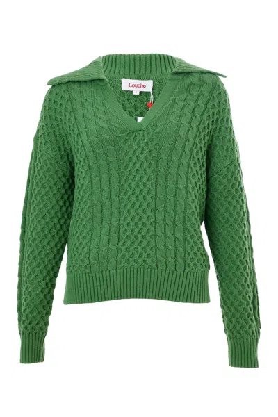 LOUCHE WOMEN'S JAMIE CABLE COLLAR JUMPER - GREEN