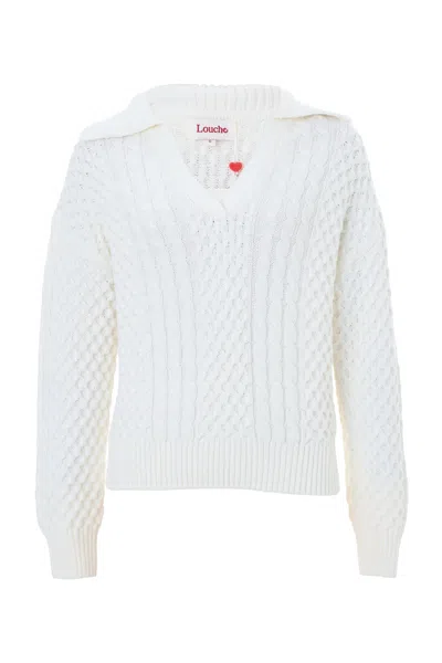 LOUCHE WOMEN'S JAMIE CABLE COLLAR JUMPER - OFF WHITE