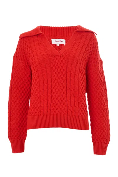 LOUCHE WOMEN'S JAMIE CABLE COLLAR JUMPER - RED