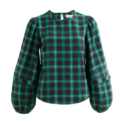 LOUCHE WOMEN'S RIVKA WINTER CHECK PLEAT LONG SLEEVE BLOUSE - GREEN