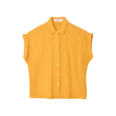 LOUCHE WOMEN'S YELLOW ABINAYA DOUBLE GAUZE SHORT SLEEVED SHIRT - MUSTARD