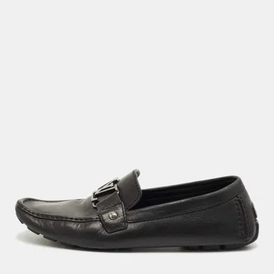 LOUIS VUITTON BLACK LEATHER MONTE CARLO SLIP ON LOAFERS SIZE 42