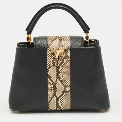 LOUIS VUITTON BLACK/BEIGE TAURILLON LEATHER AND PYTHON CAPUCINES BB BAG