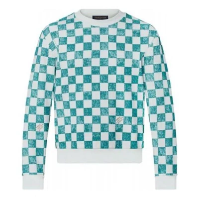 LOUIS VUITTON LOUIS VUITTON FW21 Grid Round Neck Long Sleeves Couple Style Blue White Colorblock