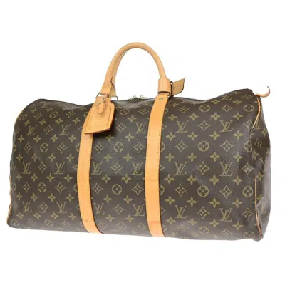 LOUIS VUITTON LOUIS VUITTON KEEPALL 50 BROWN CANVAS TRAVEL BAG (PRE-OWNED)