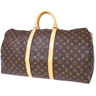 LOUIS VUITTON LOUIS VUITTON KEEPALL 55 BROWN CANVAS TRAVEL BAG (PRE-OWNED)