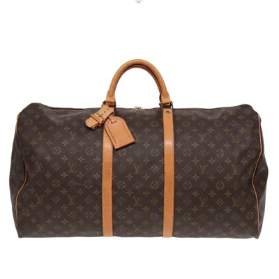 LOUIS VUITTON LOUIS VUITTON KEEPALL 60 BROWN CANVAS TRAVEL BAG (PRE-OWNED)