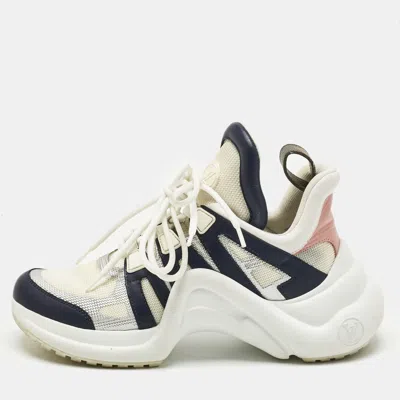 LOUIS VUITTON MULTICOLOR LEATHER AND MESH ARCHLIGHT LACE UP SNEAKERS SIZE 37.5