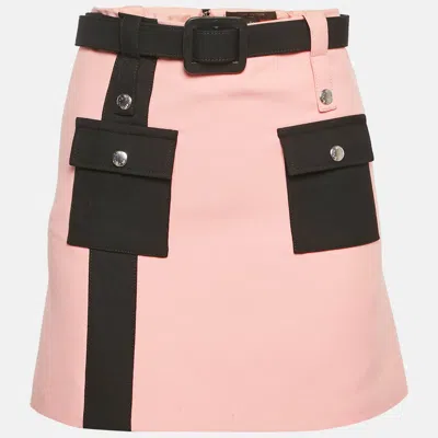 LOUIS VUITTON PINK WOOL BELTED MINI SKIRT S