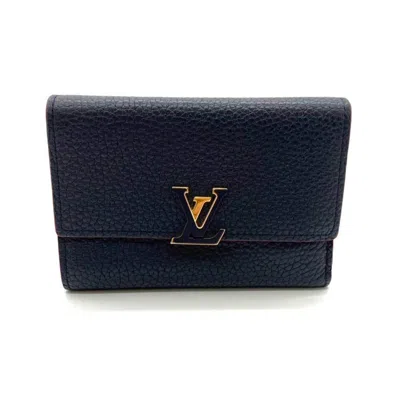 LOUIS VUITTON TAURILLON MARINE ROUGE NAVY COLOR LEATHER WALLET (TRI-FOLD) (PRE-OWNED)