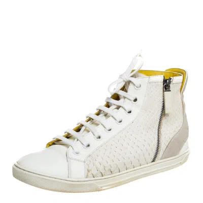 LOUIS VUITTON WHITE/GREY PYTHON AND SUEDE ZIP UP HIGH TOP SNEAKERS SIZE 40