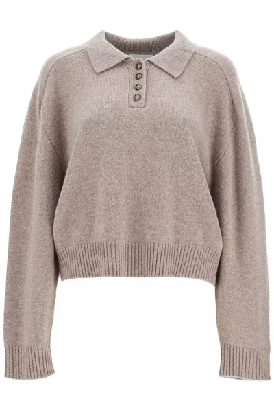 LOULOU DE SAISON POLO CASHMERE CROPPED MANICA LUNGA COAST BEIGE