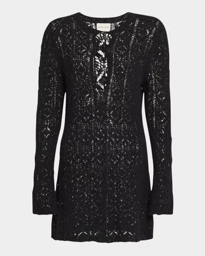 LOULOU STUDIO EVAN LACE-KNIT KEYHOLE LONG-SLEEVE MINI DRESS