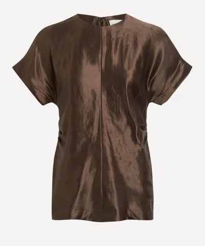 LOULOU STUDIO LOULOU STUDIO WOMEN'S PERO DEEP TAUPE LINEN-SILK BLOUSE