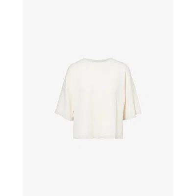 LOUNGE WOMENS CREAM SOFT WAFFLE TONAL-EMBROIDERY JERSEY PYJAMA TOP