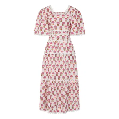 LOVE CALIXTA WOMEN'S PINK / WHITE THE BETTY PINK BLOCK PRINT DRESS