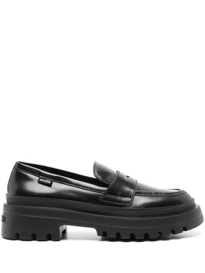 LOVE MOSCHINO PENNY SLOT LEATHER LOAFERS