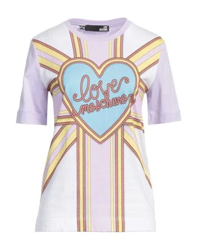 LOVE MOSCHINO LOVE MOSCHINO WOMAN T-SHIRT LILAC SIZE 4 COTTON, ELASTANE