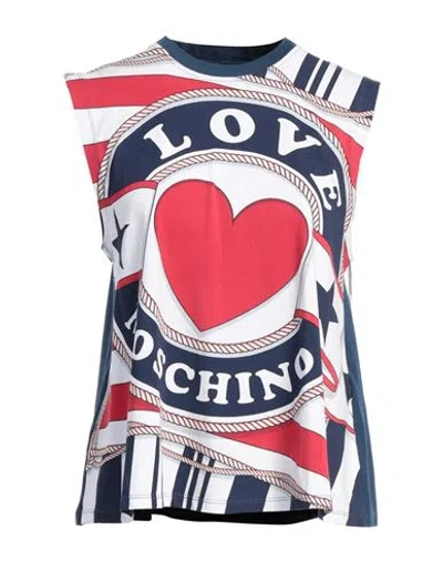 LOVE MOSCHINO LOVE MOSCHINO WOMAN TOP NAVY SIZE 6 COTTON, ELASTANE