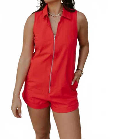 LOVE YOU BUNCHES ATHENA FRONT ZIP-UP HALTER ROMPER IN RED