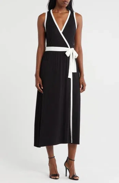 LOVEAPPELLA LOVEAPPELLA FAUX WRAP MIDI DRESS