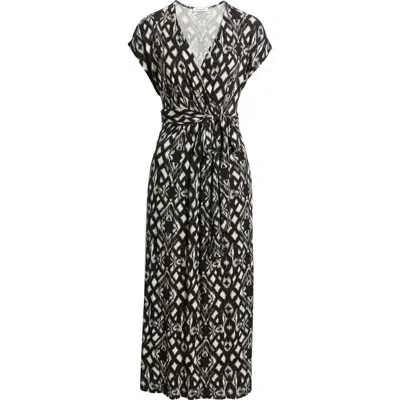 LOVEAPPELLA LOVEAPPELLA GEO PRINT FAUX WRAP MIDI DRESS