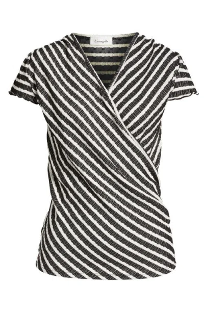 LOVEAPPELLA LOVEAPPELLA PUCKERED STRIPE WRAP FRONT TOP
