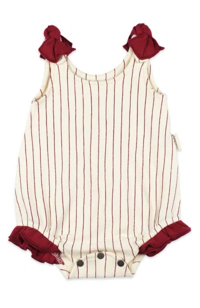 L'OVEDBABY L'OVEDBABY STRIPE RUFFLE ORGANIC COTTON BUBBLE ROMPER