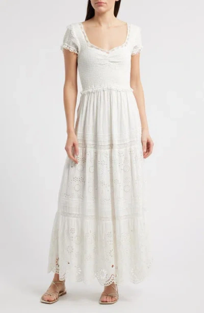 LOVESHACKFANCY LOVESHACKFANCY BISOLET LACE TRIM TIERED SUNDRESS