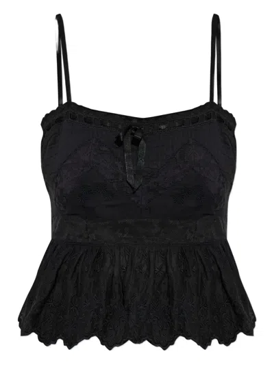 LOVESHACKFANCY EMBROIDERED RUFFLED TOP