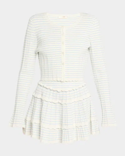 LOVESHACKFANCY MEDIA STRIPED STRETCH POINTELLE CROPPED CARDIGAN