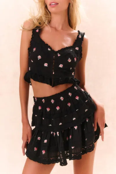 LOVESHACKFANCY RUFFLE MINI SKIRT IN BLACK COMBO