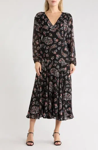 LOVESTITCH LOVESTITCH FLORAL LONG SLEEVE MIDI DRESS