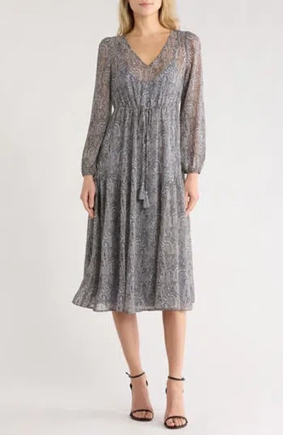 LOVESTITCH LOVESTITCH PAISLEY LONG SLEEVE CHIFFON MIDI DRESS
